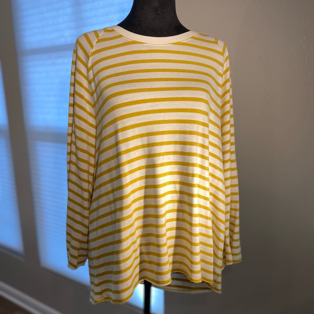 CAbi 5929 The Dreamer Nautical Striped Sweatshirt Yellow Size Large